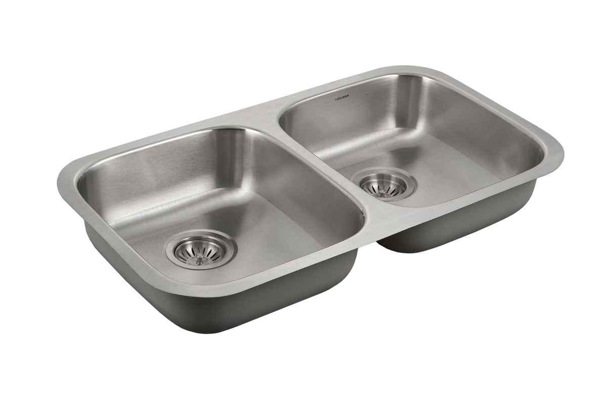 Houzer AU3218-55-20 ADA Compliant 32 Inch Stainless Steel Undermount 5-1/ Double Bowl Kitchen Sink