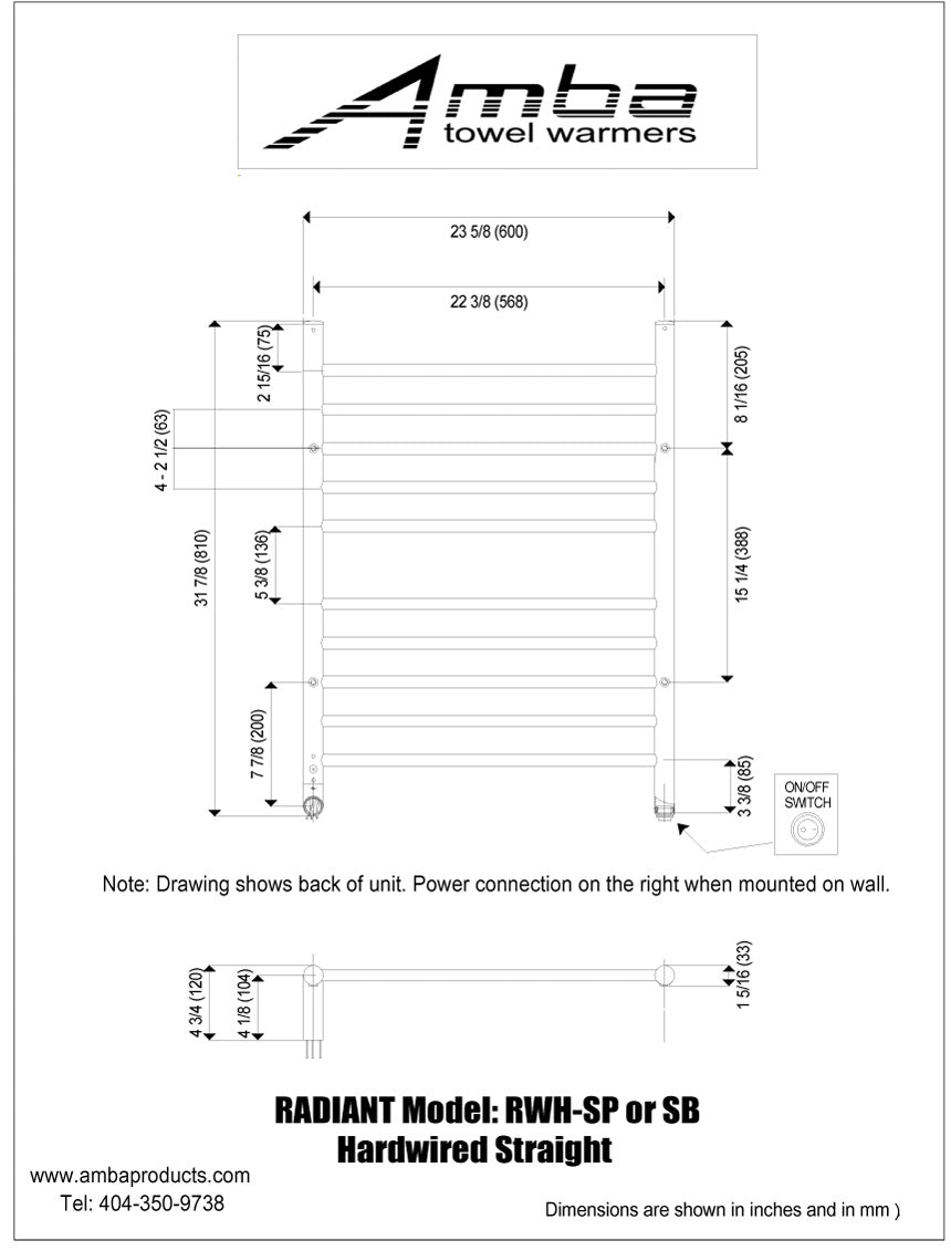 Amba RWH-S  Radiant Hardwired Straight Towel Warmer - Parent