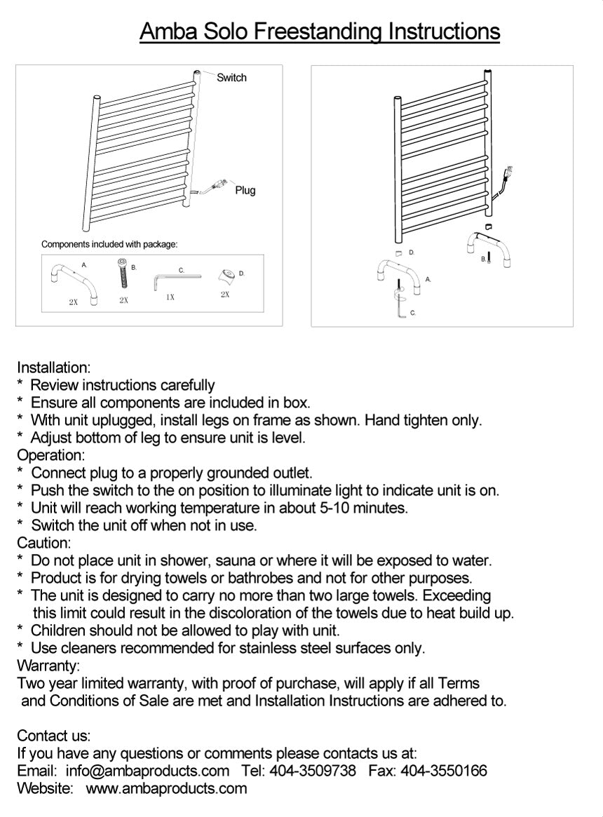 Amba SAFS-33 Solo 32-1/2-Inch X 38-Inch Free Standing Plug-In Towel Warmer - Parent