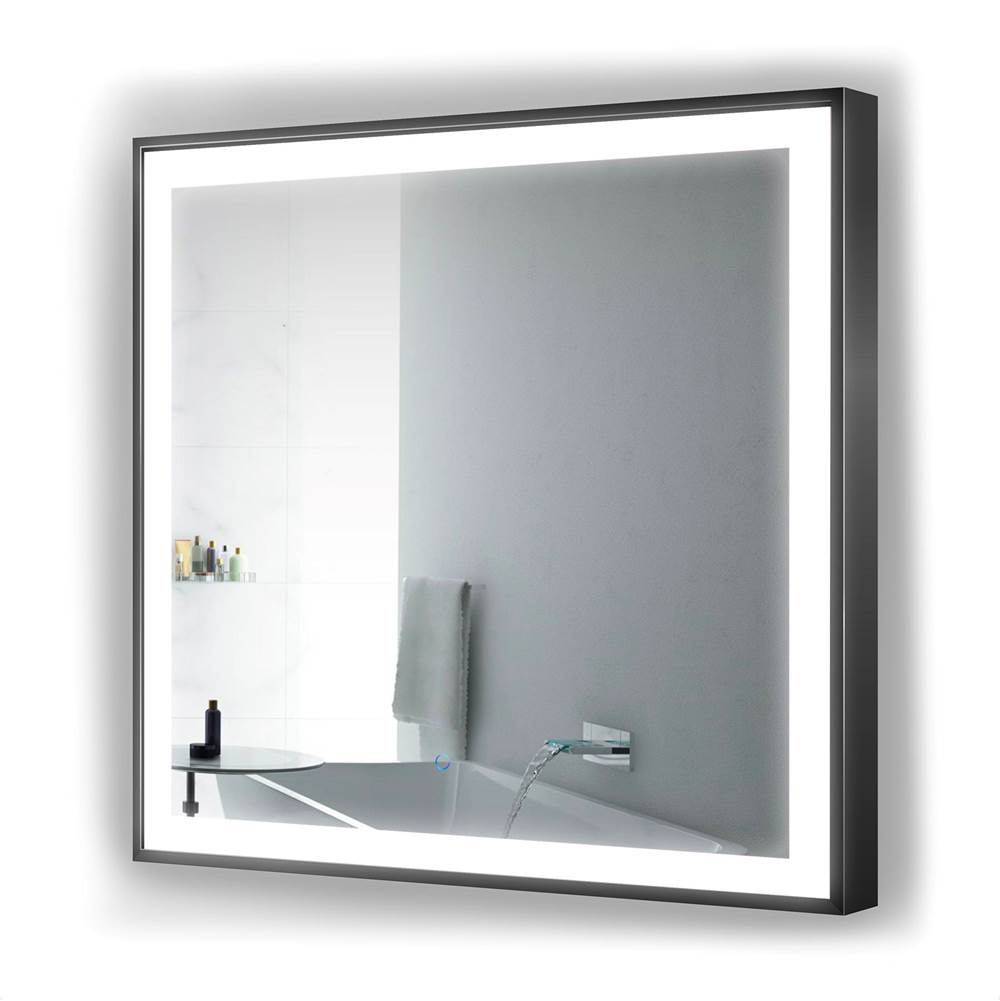 Krugg SOHO3636B LED Lighted Bathroom Frame Mirror With Defogger Black 36x36