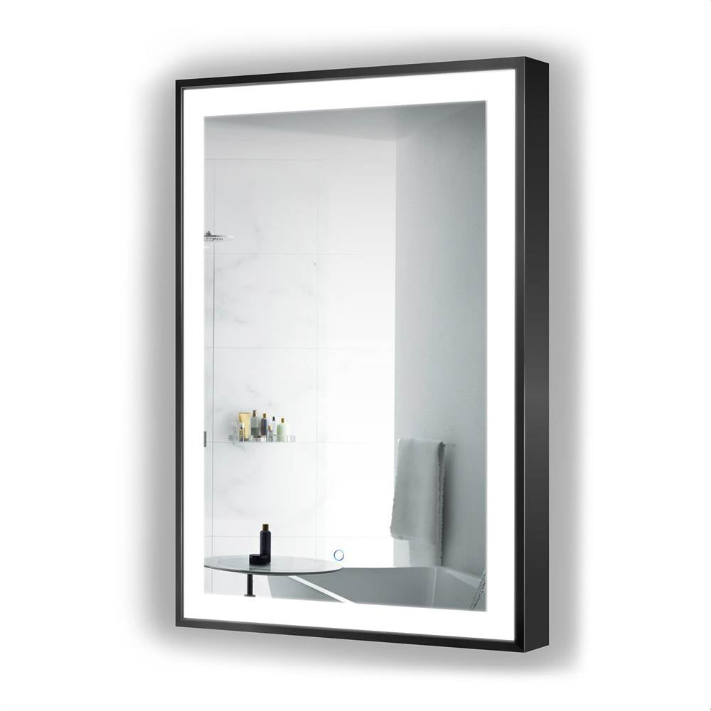 Krugg SOHO2436B LED Lighted Bathroom Frame Mirror With Defogger Black 24x36