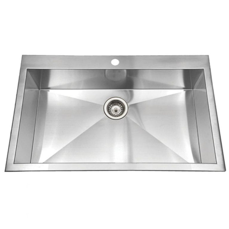 Houzer BLS-3322 Bellus 33 Inch Stainless Steel Drop-In Topmount 1-Hole Single Bowl Kitchen Sink