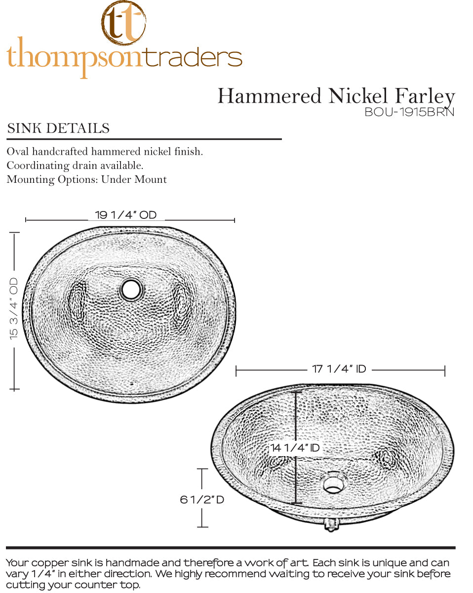 Thompson Traders BOU-1915BRN Rennovations Bath Brushed Nickel Farley Handcrafted Hammered Nickel