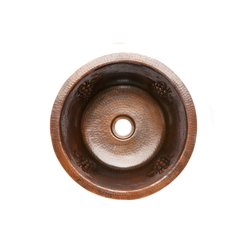 Premier 16" Copper Bar Sink/Grapes/2" Drain BR16GDB2