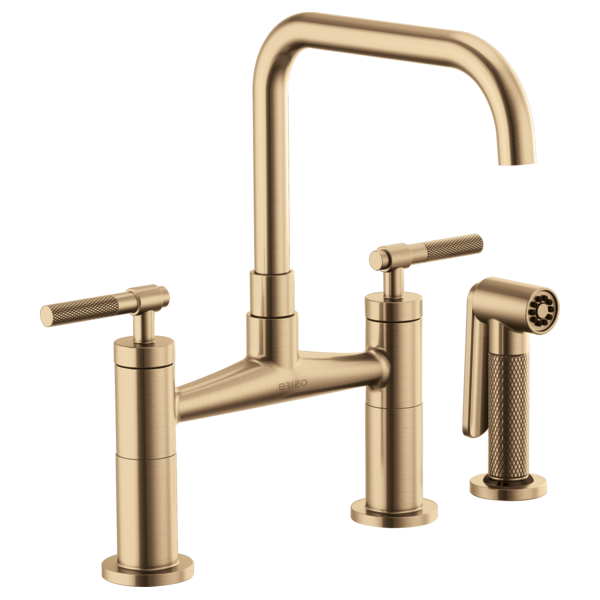 Brizo 62553LF Litze Bridge Faucet With Square Spout and Knurled Handle