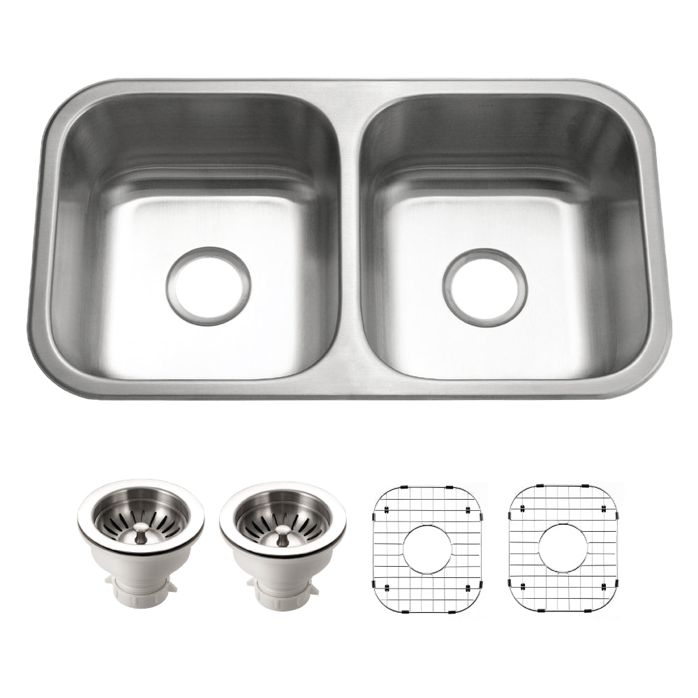 Houzer BSD-3209 Belleo 32 Inch Stainless Steel Drop-In Topmount 50/50 Double Bowl Kitchen Sink