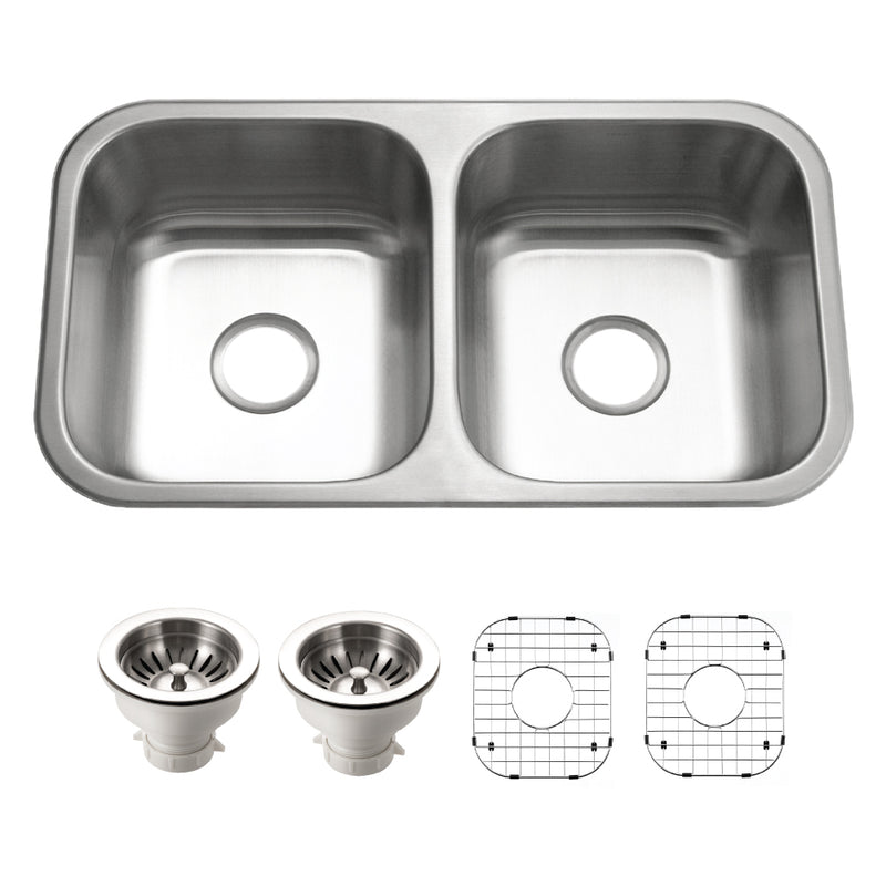 Houzer BSD-3209 Belleo 32 Inch Stainless Steel Drop-In Topmount 50/50 Double Bowl Kitchen Sink