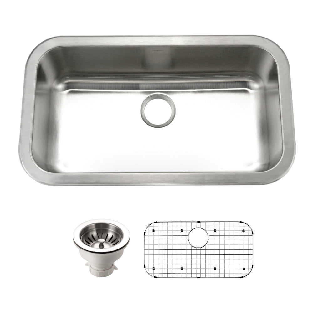 Houzer BSG-3018 Belleo 32 Inch Stainless Steel Drop-In Topmount Single Bowl Kitchen Sink