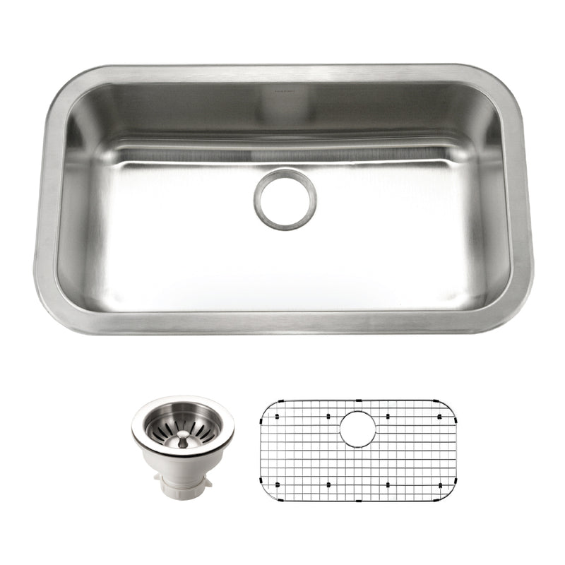 Houzer BSG-3018 Belleo 32 Inch Stainless Steel Drop-In Topmount Single Bowl Kitchen Sink