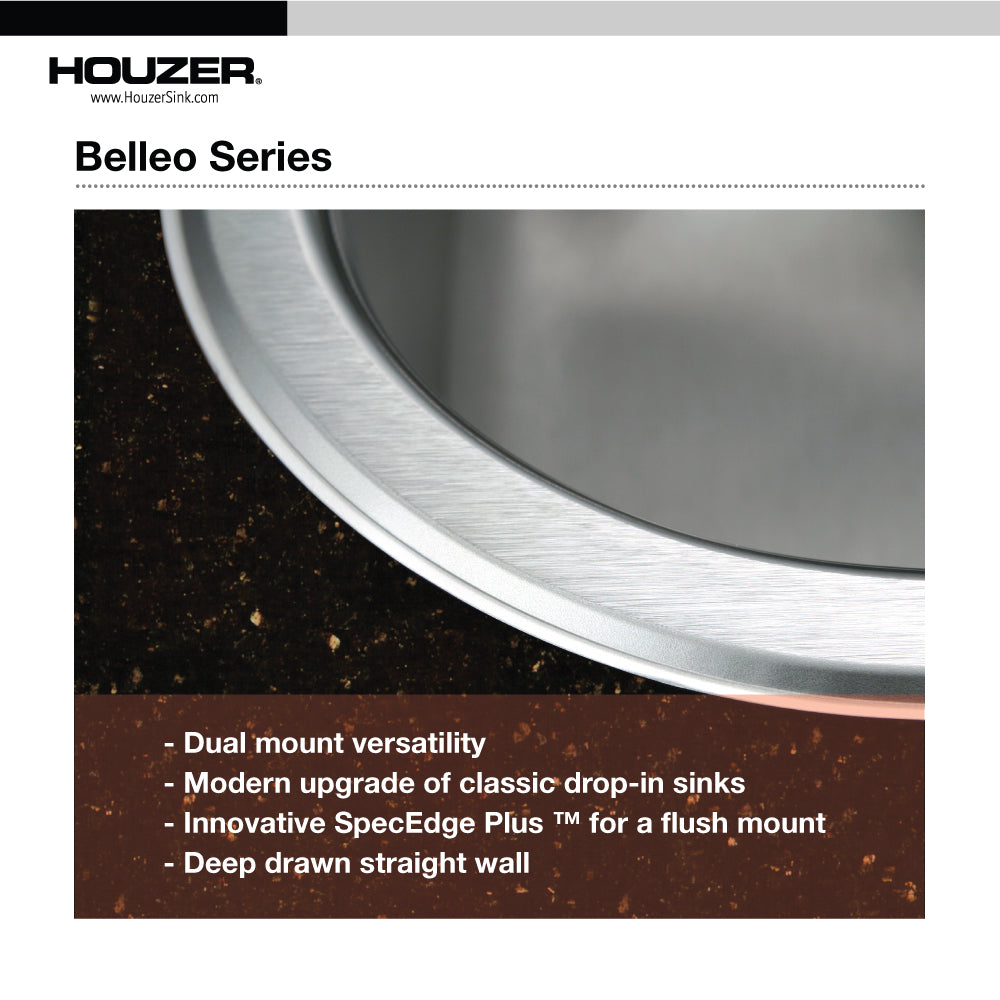 Houzer Belleo Stainless Steel Drop-in Topmount Single Bowl Kitchen Sink - Parent