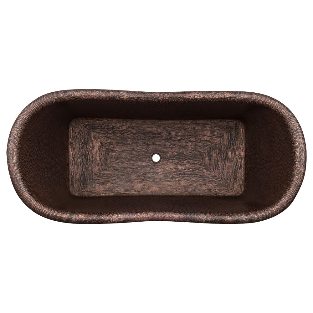 Premier Copper Products BTDREC67DB 67" Hammered Copper Rectangle Bathtub with Towel Bars