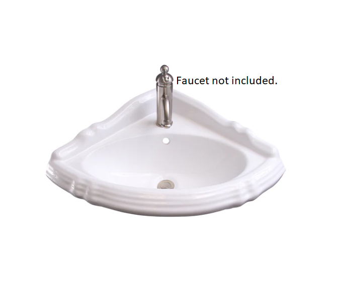 Barclay B/3-3021WH Ethan Corner Basin Only With 1 - Faucet Hole With Overflow - White