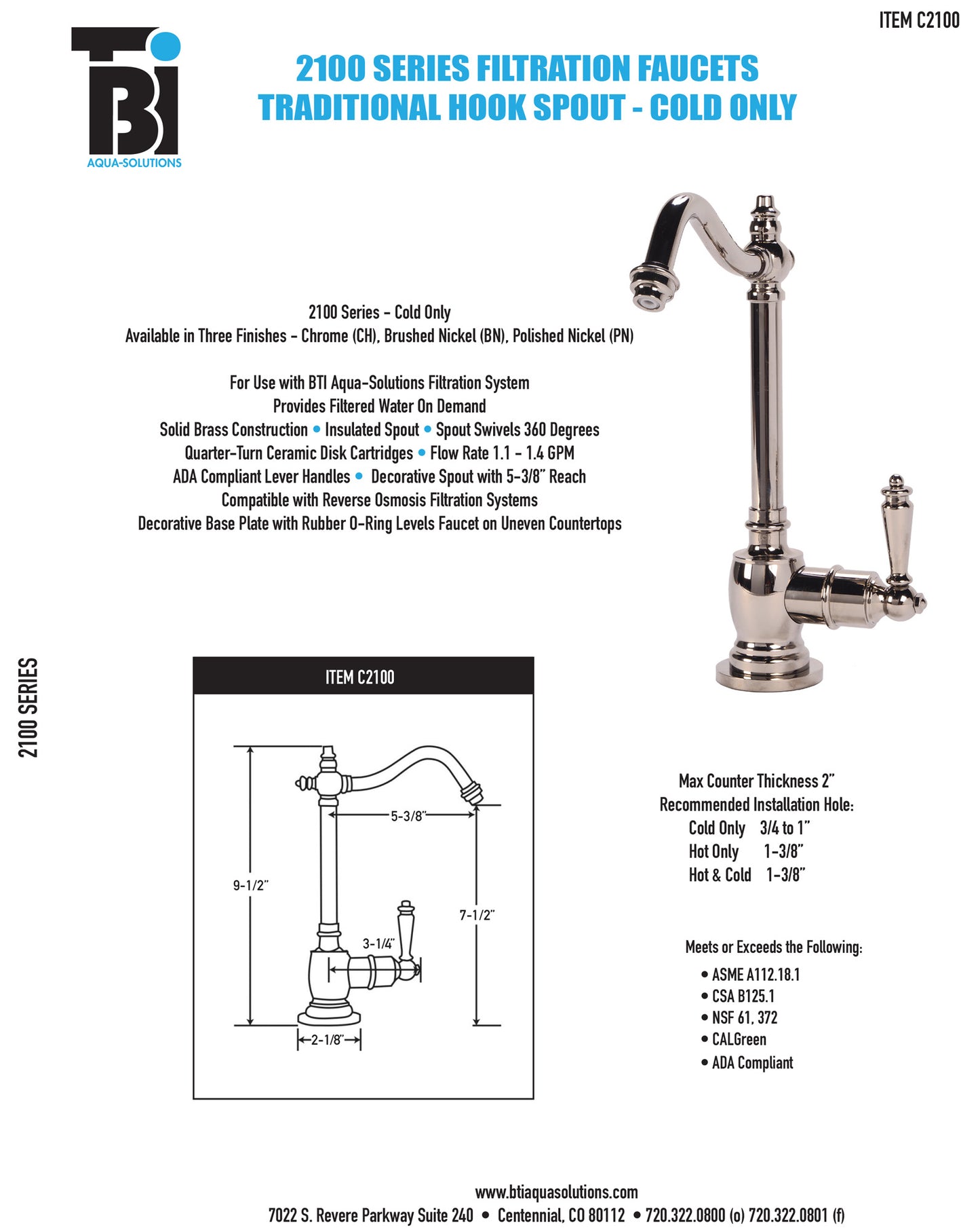 BTI FL-C2100 Traditional Hook Spout Cold Only Filtration Faucet with Filtration System - Parent