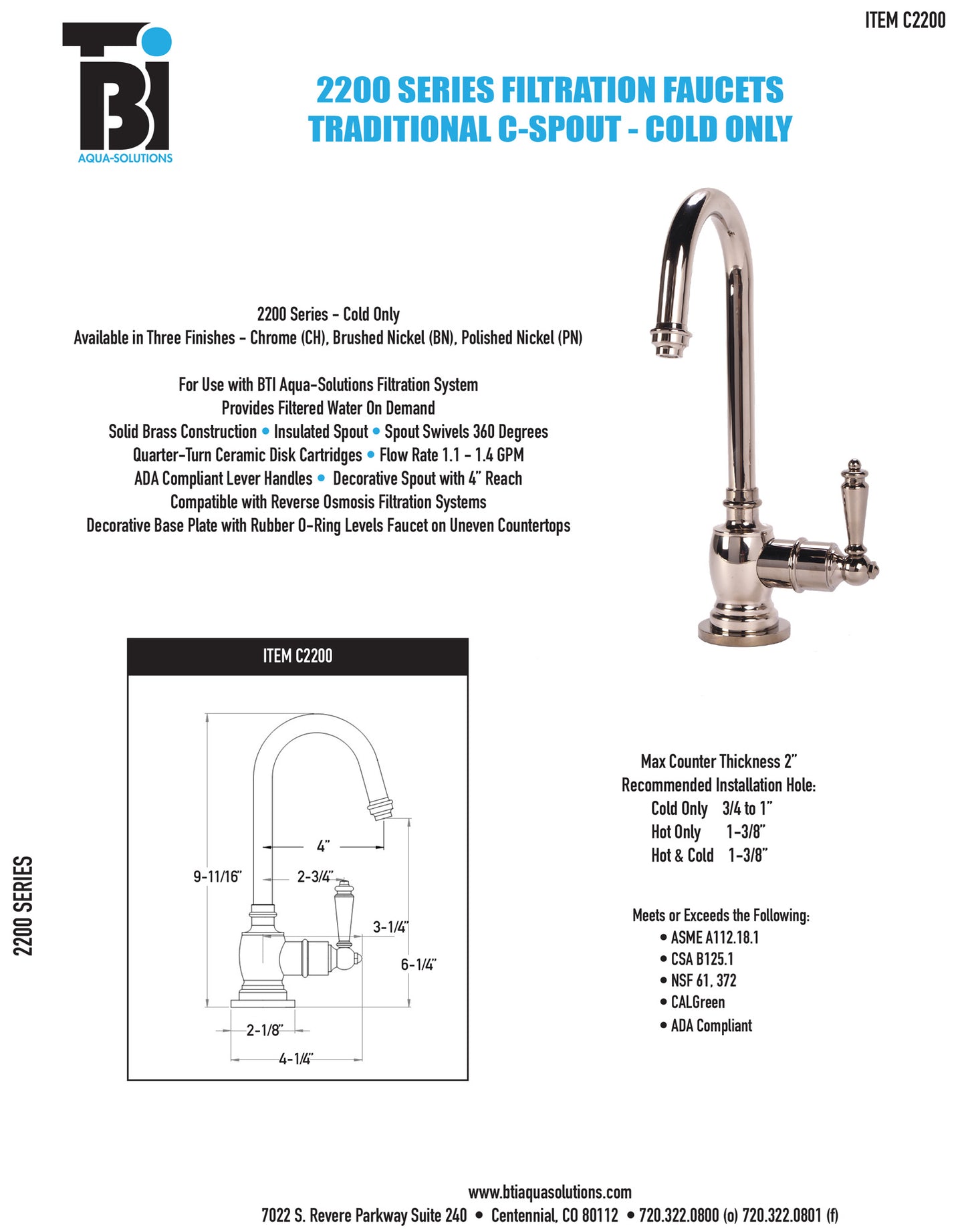BTI FL-C2200 Traditional C-Spout Cold Only Filtration Faucet with Filtration System - Parent