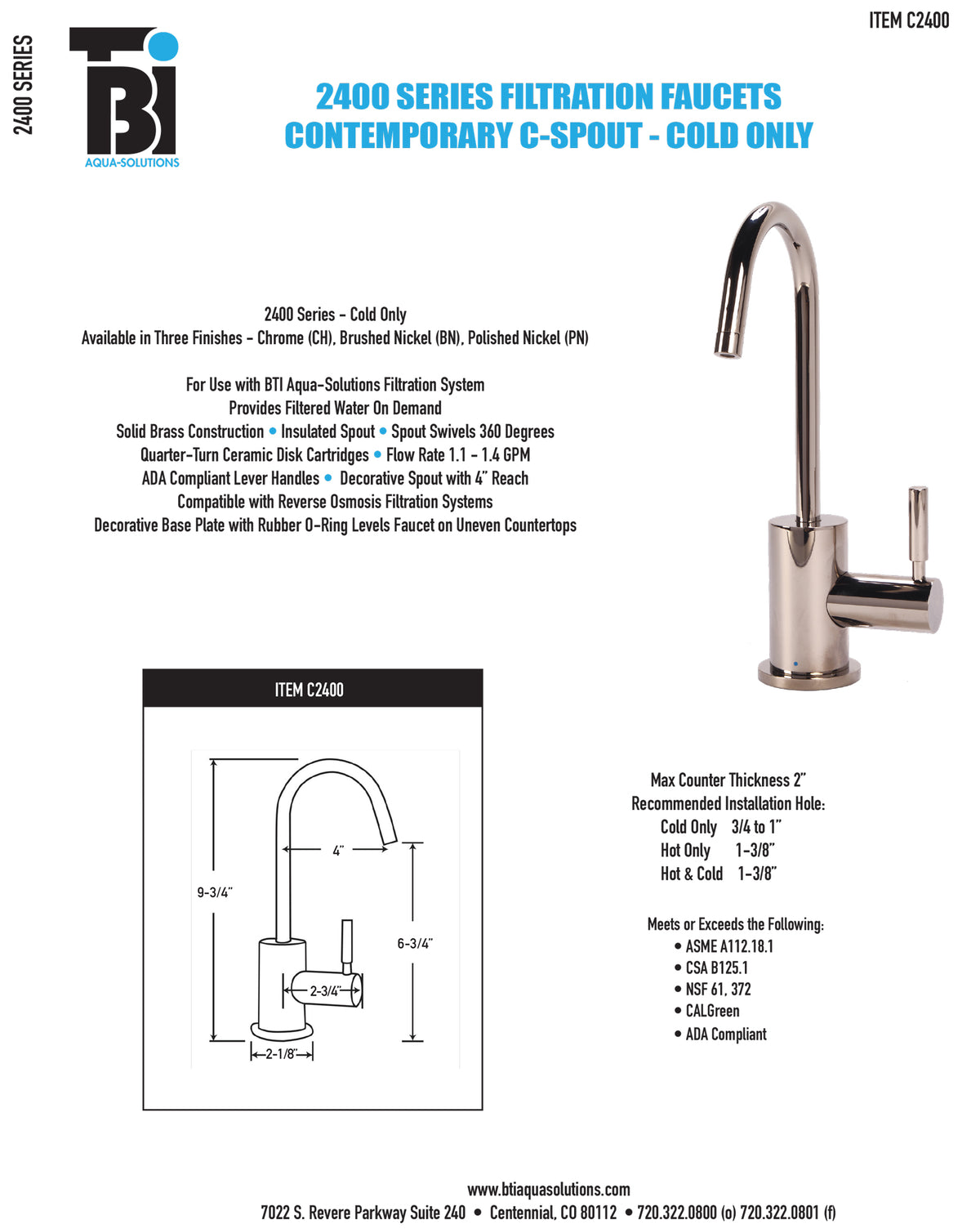 BTI FL-C2400 Contemporary C-Spout Cold Only Filtration Faucet with Filtration System - Parent