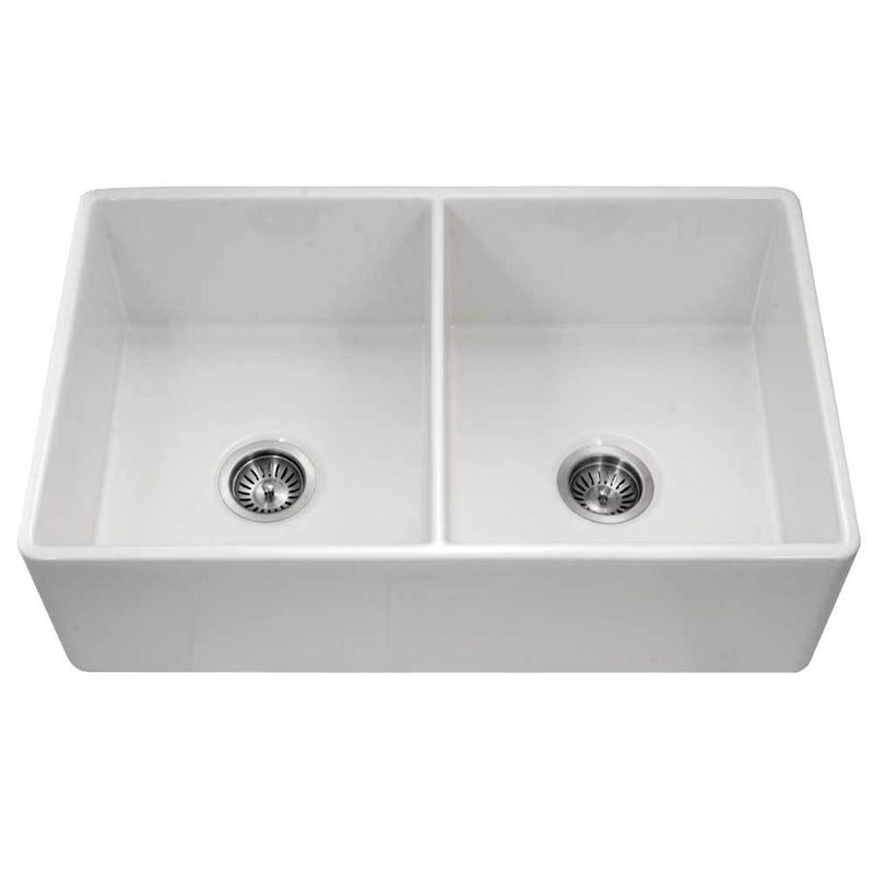 Hamat H-CHE-3320 Apron-Front Fireclay Double Bowl Kitchen Sink