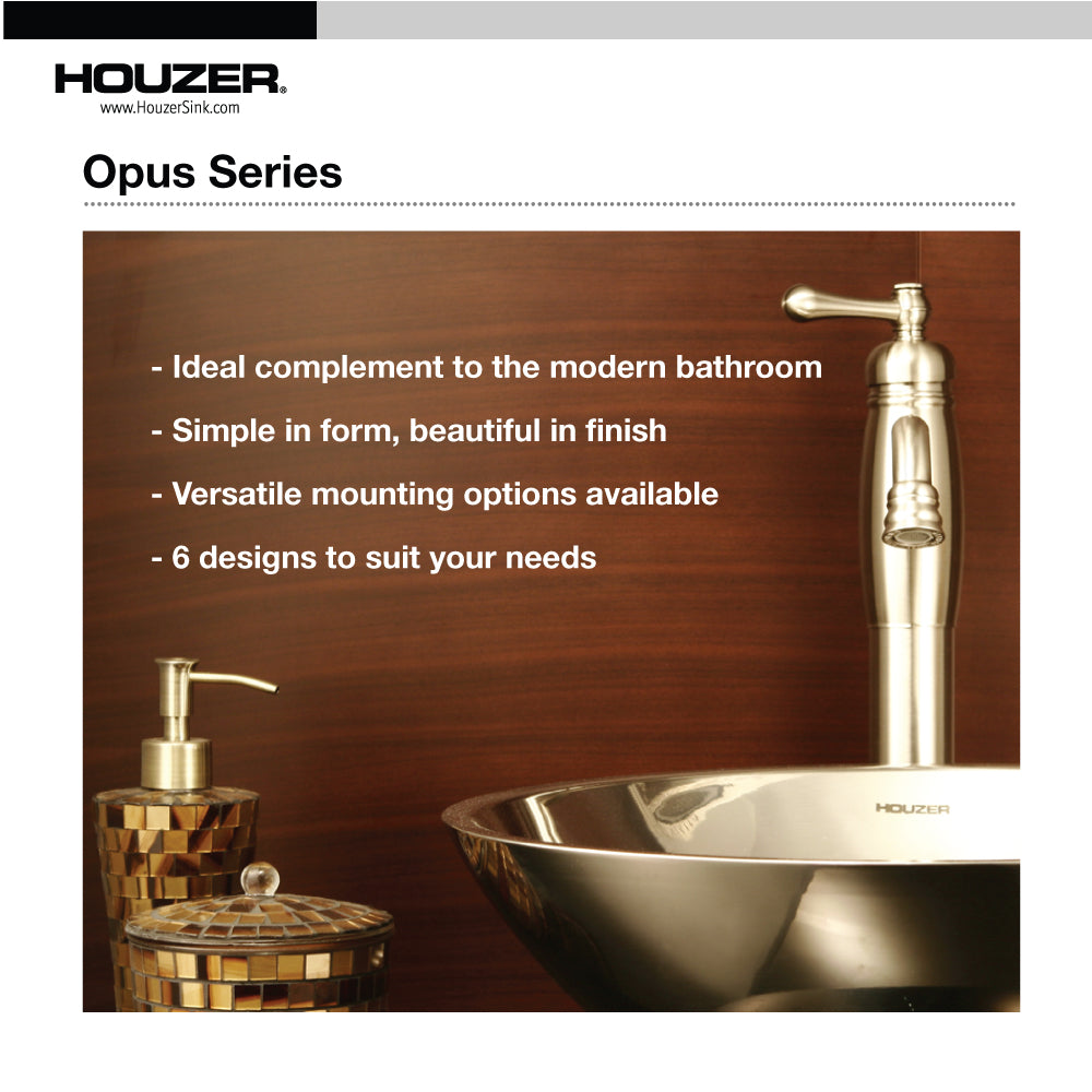 Houzer CHTO-1800-5 Opus 18 Inch Stainless Steel Drop-In Oval Bowl Bathroom Sink With Overflow Drain Assembly