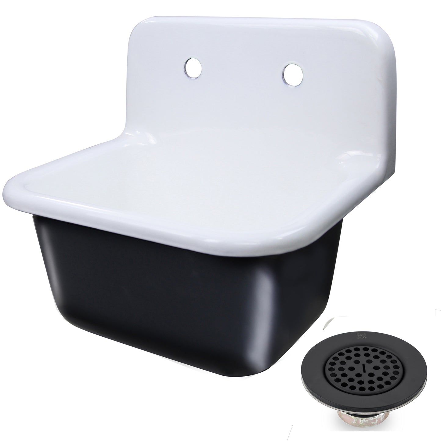 Nantucket Sinks CI-2218-FBMBLSET Cast Iron Finished Bottom Wallmount Utility Sink Set with Drain