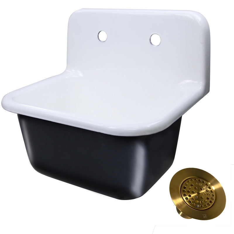 Nantucket Sinks CI-2218-FBSBSET Cast Iron Finished Bottom Wallmount Utility Sink Set with Drain