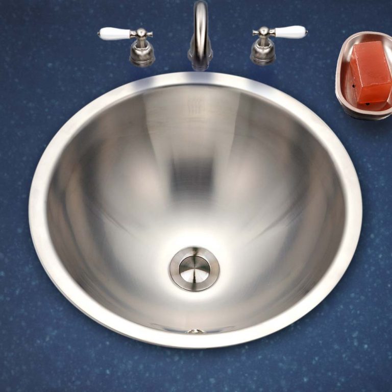 Houzer CRTO-1620-10 Opus 16 Inch Stainless Steel Drop-In Round Bowl Bathroom Sink With Overflow Drain Assembly