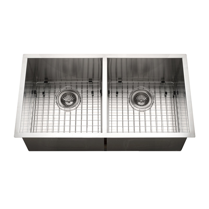 Houzer CTD-3350 Contempo 33 Inch Stainless Steel Undermount 50/50 Double Bowl Kitchen Sink