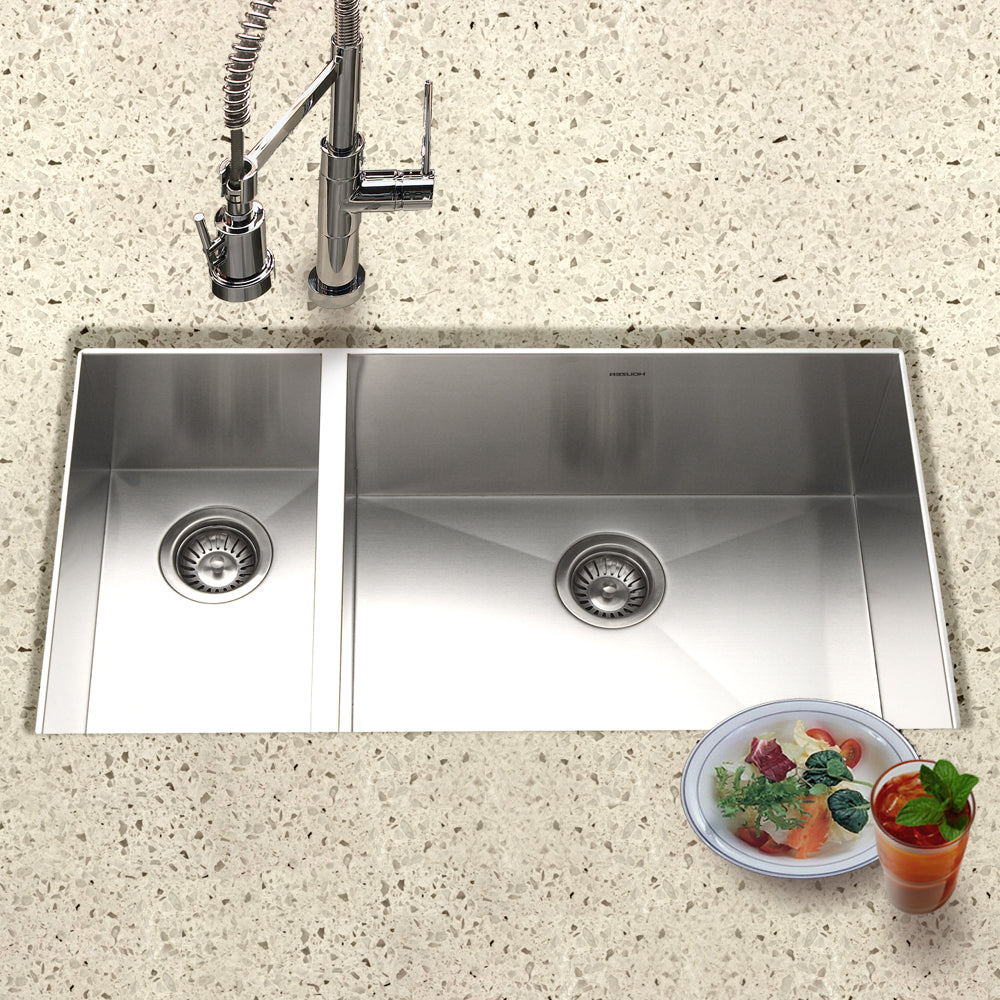 Houzer CTO-3370SL Contempo 33 Inch Stainless Steel Undermount 70/30 Double Left Prep Bowl Kitchen Sink