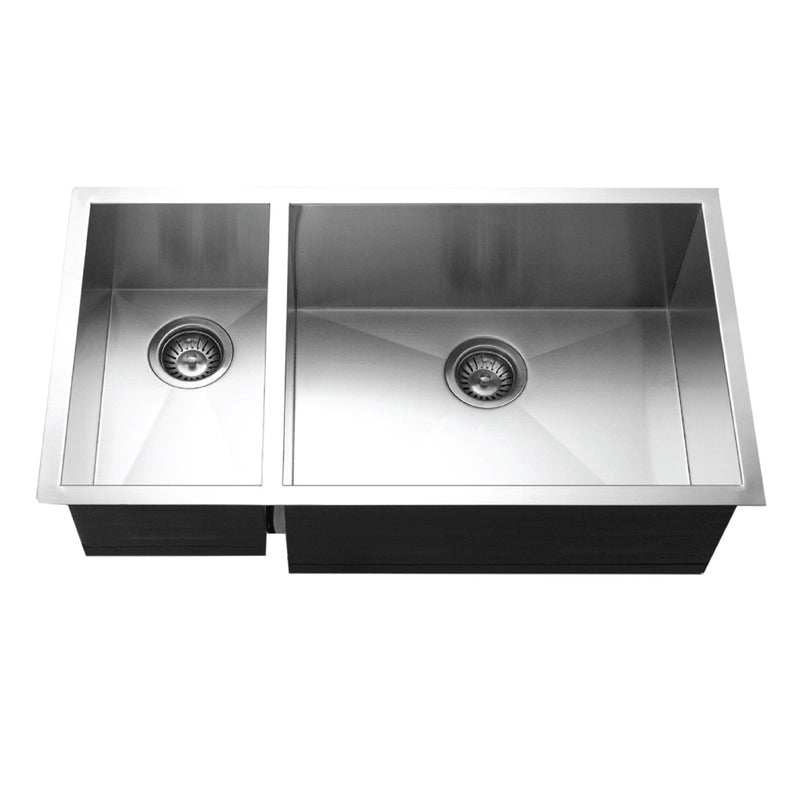 Houzer CTO-3370SL Contempo 33 Inch Stainless Steel Undermount 70/30 Double Left Prep Bowl Kitchen Sink