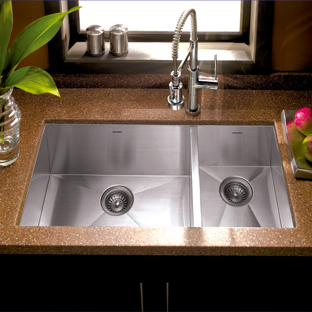Houzer CTO-3370SR Contempo 33 Inch Stainless Steel Undermount 70/30 Double Right Prep Bowl Kitchen Sink