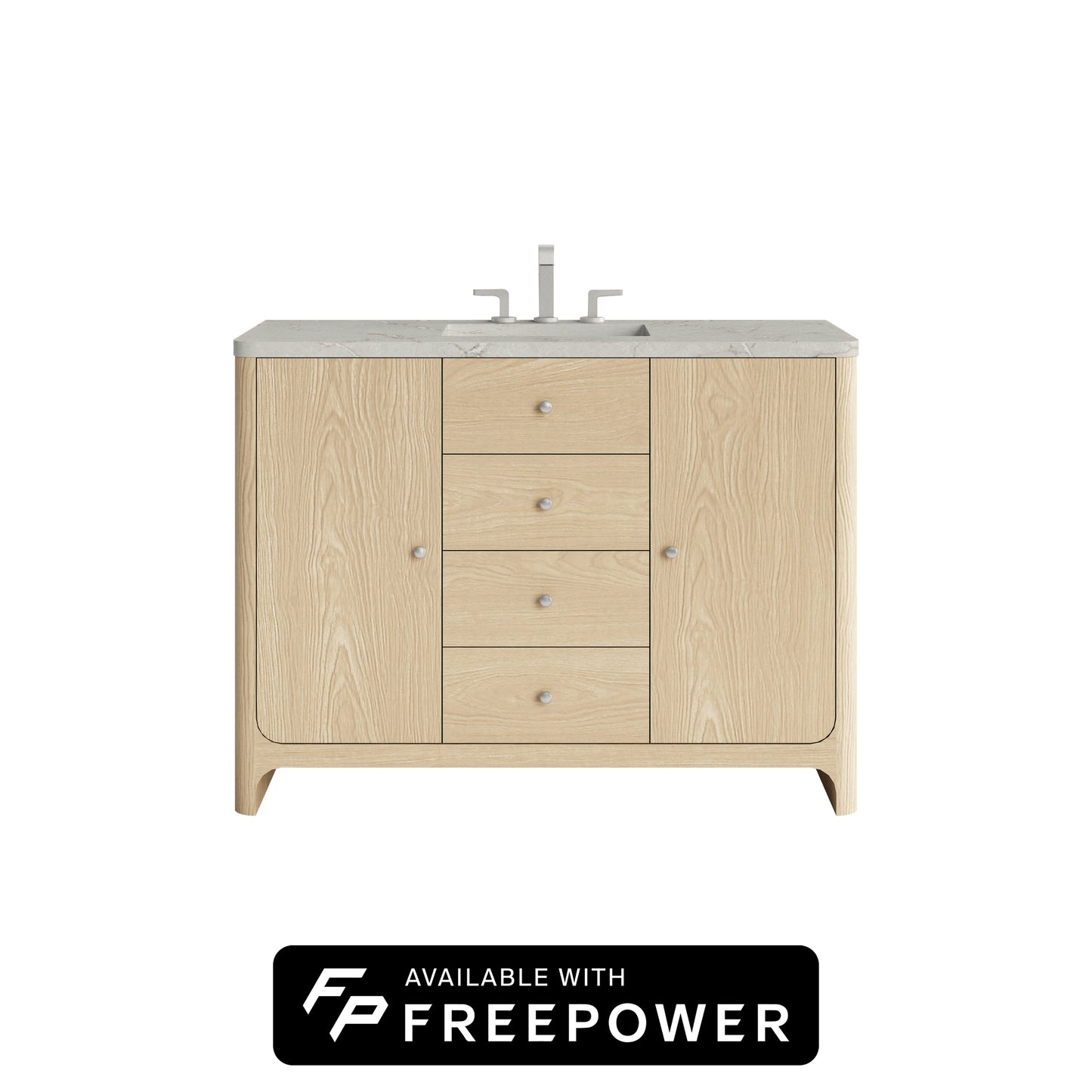 James Martin D125-V48-CSD-FVSL Gracyn 48" Single Vanity, Coastal Driftwood, With 3 CM Victorian Silver Silestone Top With FreePower Wireless Charger