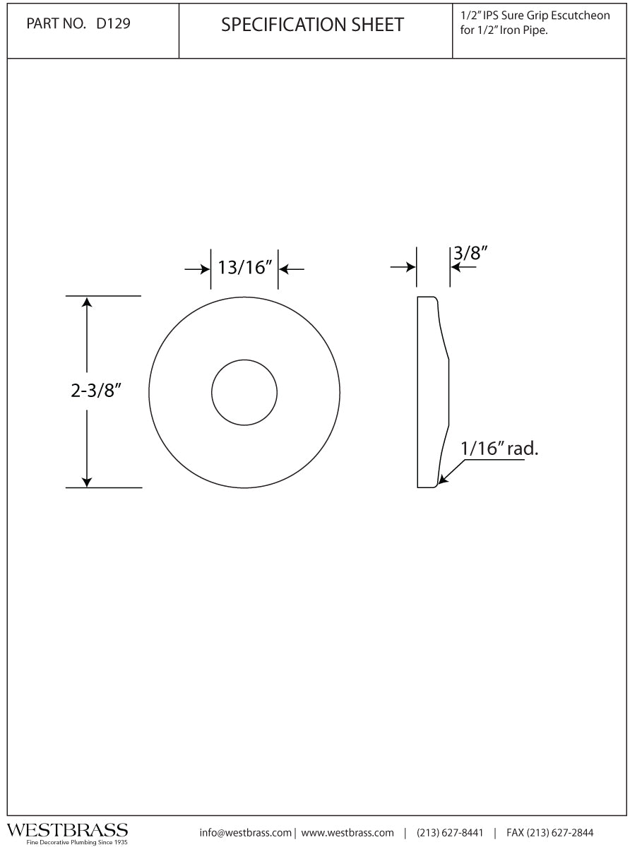 Westbrass D129 1/2 IPS Low Pattern Sure Grip Flange - Parent