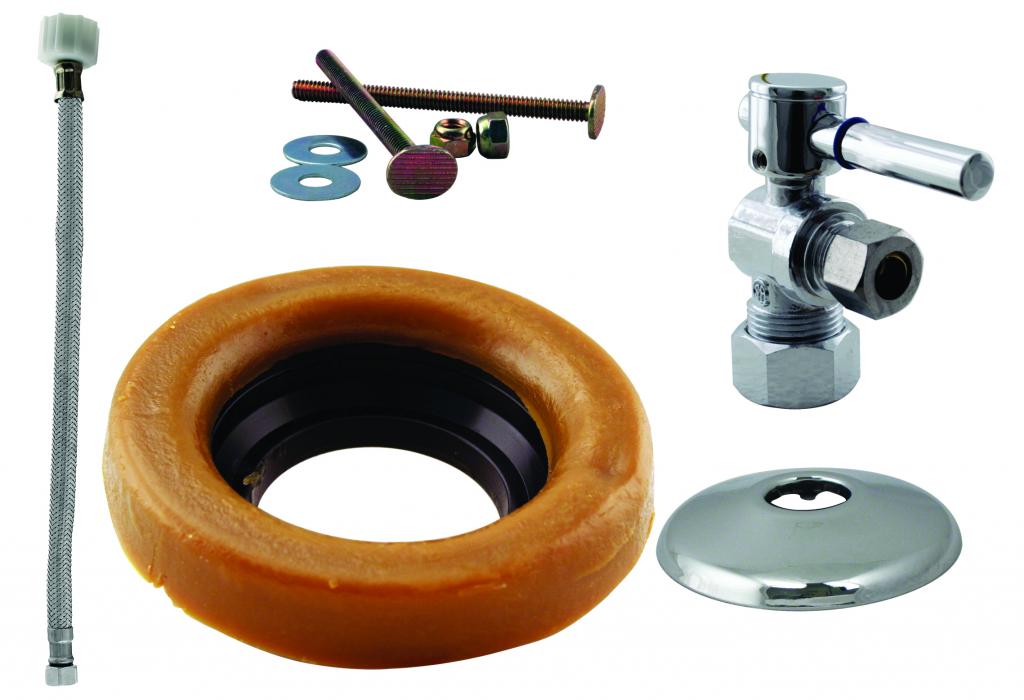 Westbrass D1612TBL Toilet Kit with 1/4-Turn nom comp Stop and Wax Ring - Lever Handle