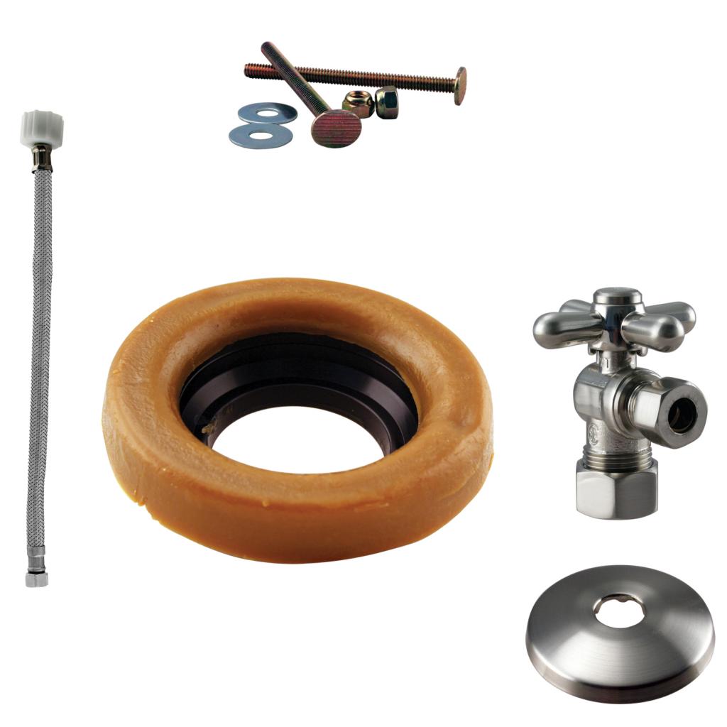 Westbrass D1612TBX Toilet Kit with 1/4-Turn nom comp Stop and Wax Ring - Cross Handle - Parent