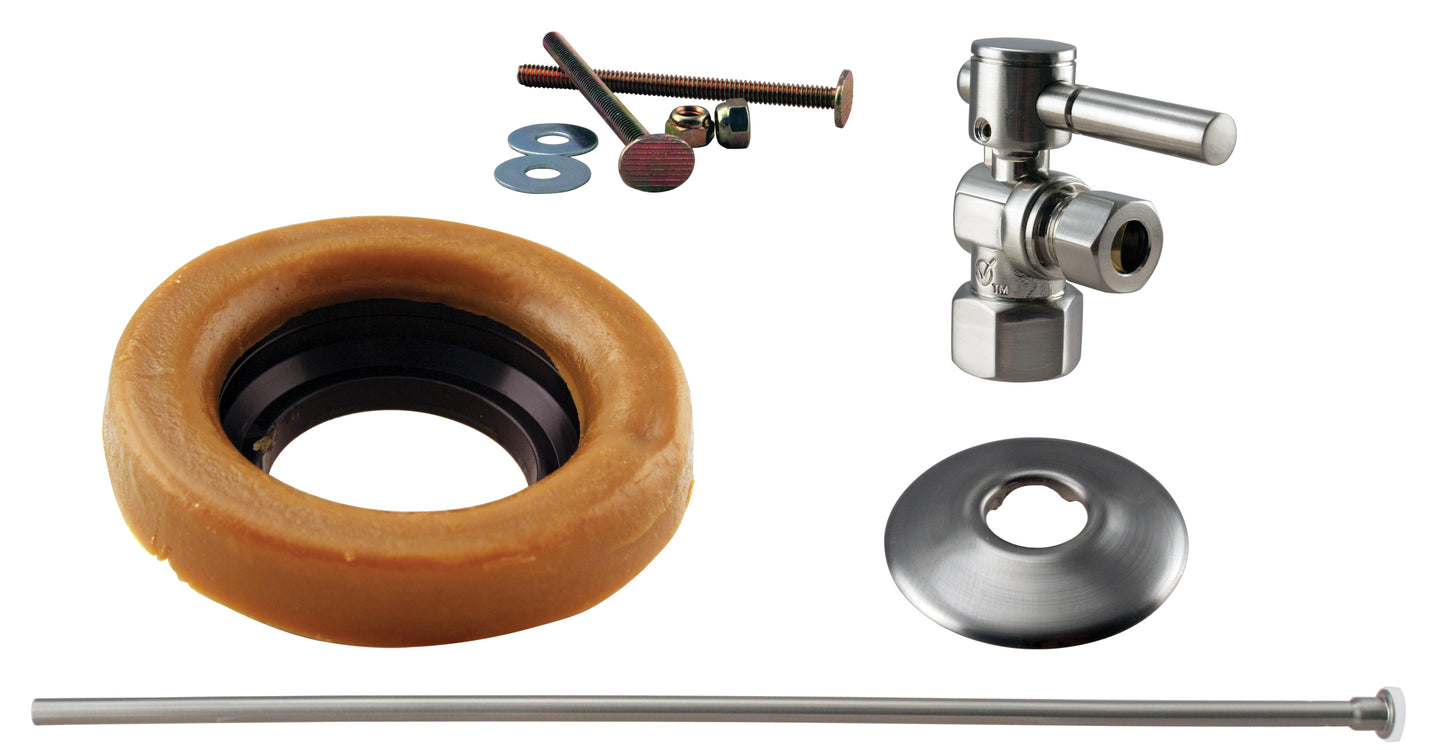 Westbrass D1615TBL Toilet Kit with 1/4-Turn 1/2 in IPS Stop and Wax Ring - Lever Handle