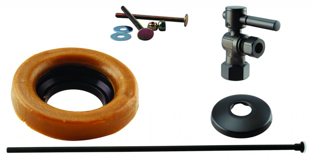 Westbrass D1615TBL Toilet Kit with 1/4-Turn 1/2 in IPS Stop and Wax Ring - Lever Handle