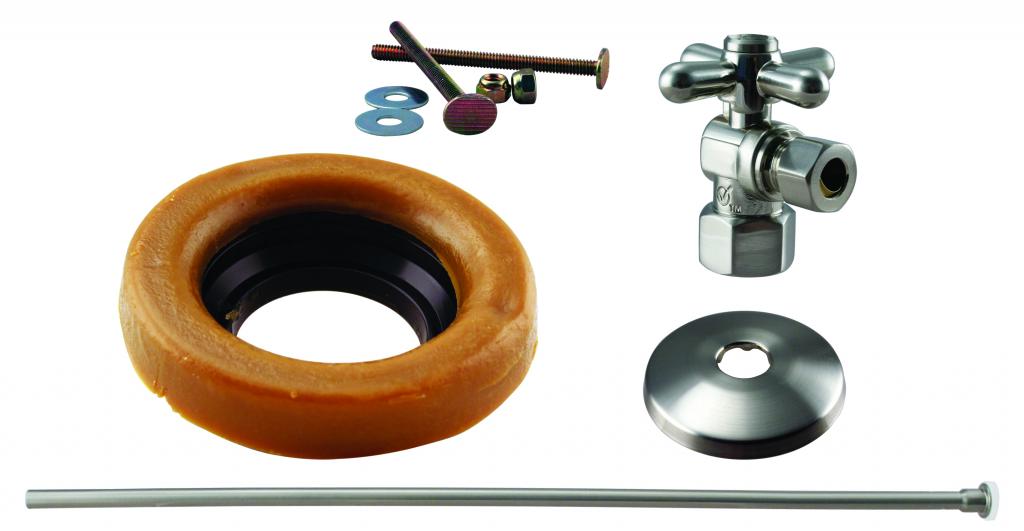 Westbrass D1615TBX Toilet Kit with 1/4-Turn 1/2 in IPS Stop and Wax Ring - Cross Handle