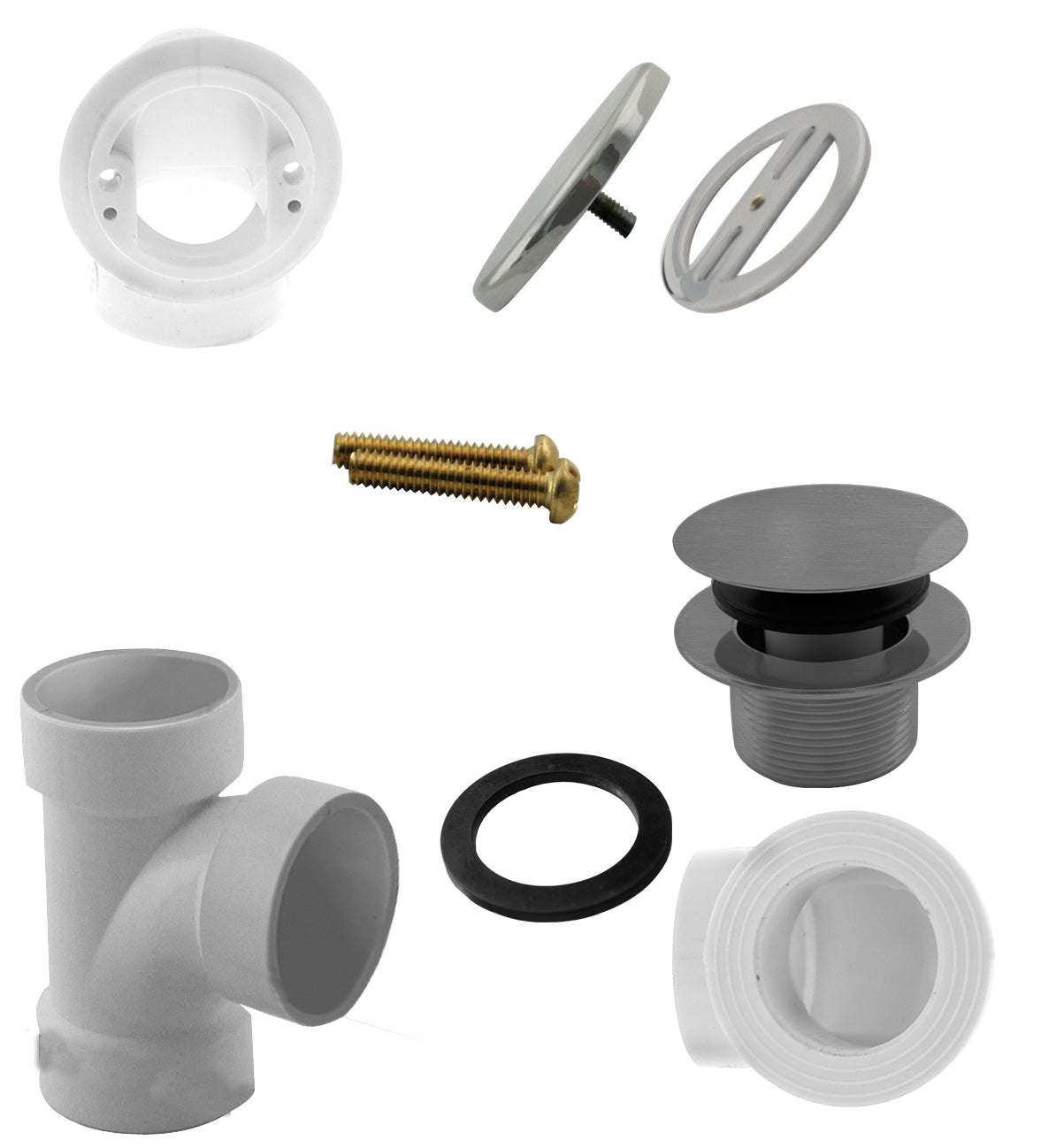 Westbrass D593PHRK Illusionary Overflow Sch. 40 PVC Plumbers Pack with Tip Toe Bath Drain