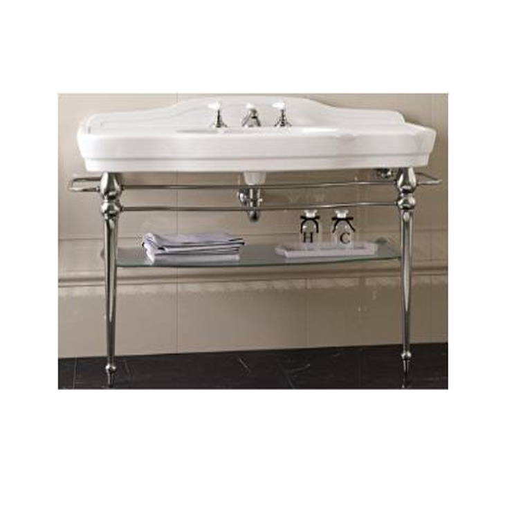 Devon & Devon DEMELODYBI3FNKTR Console with ceramic top and washbasin, shelf in extra-light transparent glass, 3 hole