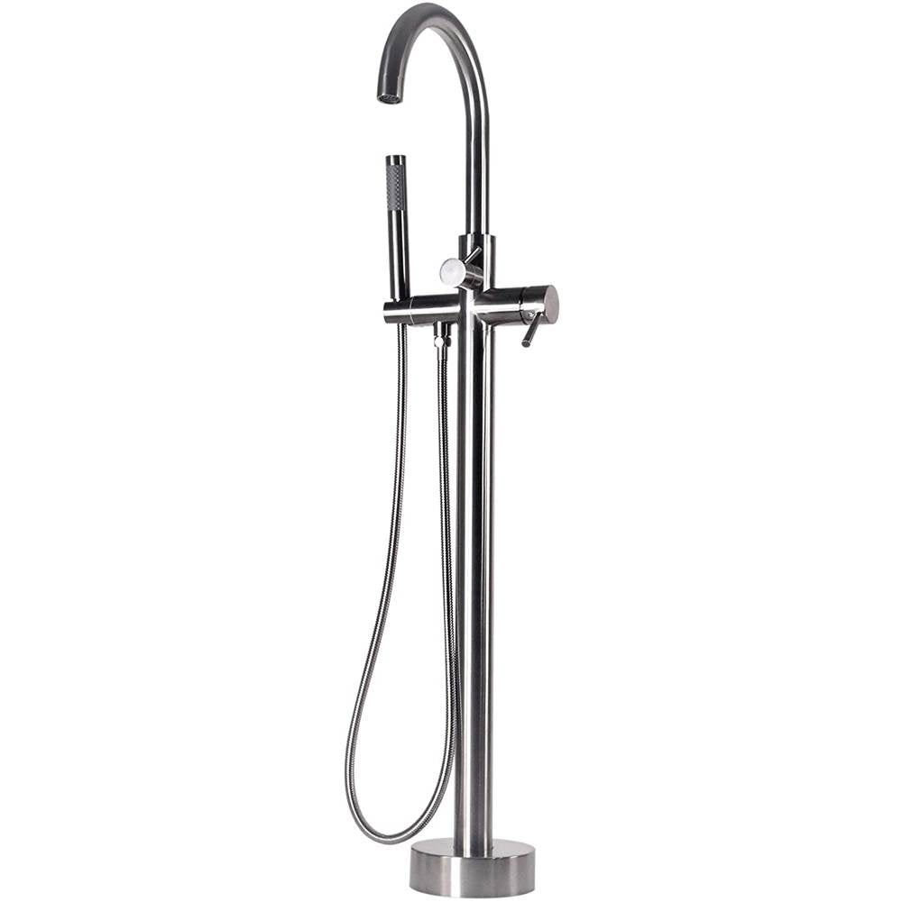 Westbrass DF02043 Single-Handle Bath, Floor Mounted 39 in. Tall, Hi-Flow Faucet with Contemporary Hand Held Sprayer and Hose Free Standing Tub Filler, - Parent