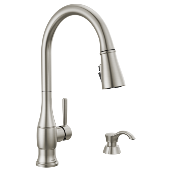 Delta 19831Z-SD-DST Single Handle Pull-Down Kitchen Faucet with Soap Dispenser and Shield Spray Technology