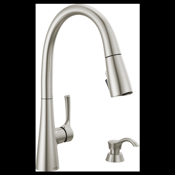 Delta 19835Z-SPSD-DST Single Handle Pull-Down Kitchen Faucet with Soap Dispenser and Shield Spray Technology