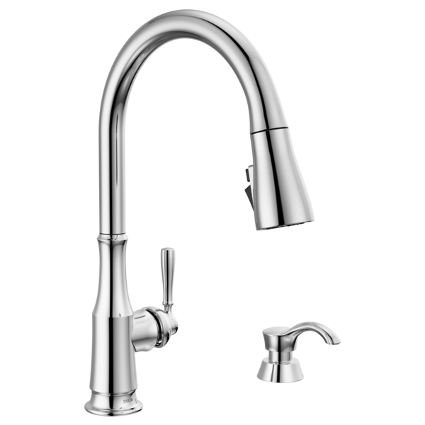 Delta 19877Z-SD-DST Single Handle Pull-Down Kitchen Faucet with Soap Dispenser and Shield Spray Technology