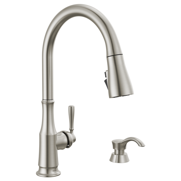Delta 19877Z-SD-DST Single Handle Pull-Down Kitchen Faucet with Soap Dispenser and Shield Spray Technology