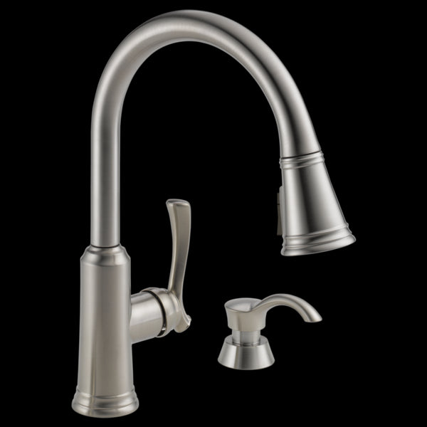 Delta 19963Z-SSSD-DST Single Handle Pull-Down Kitchen Faucet with Soap Dispenser and Shield Spray Technology