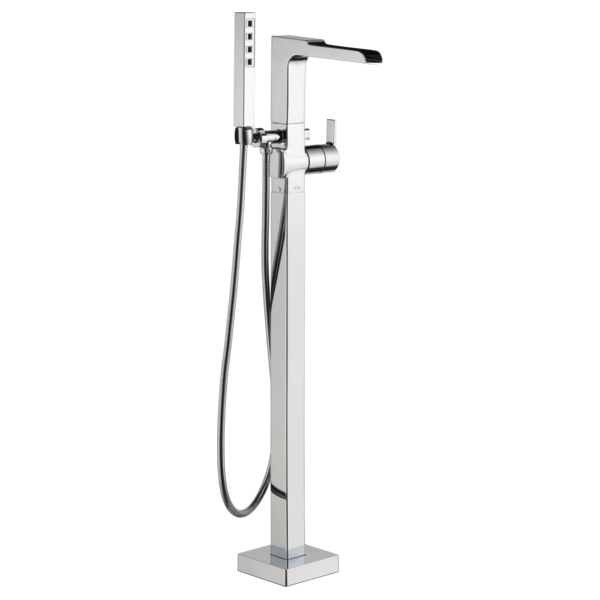 Delta T4768-FL Single Handle Floor Mount Channel Spout Tub Filler Trim with Hand Shower