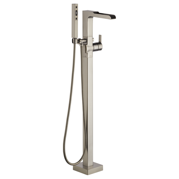 Delta T4768-FL Single Handle Floor Mount Channel Spout Tub Filler Trim with Hand Shower