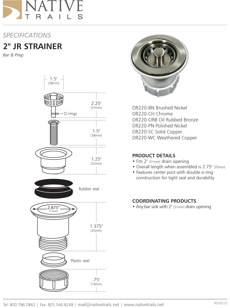 Native Trails DR220 2" Jr. Strainer - Parent