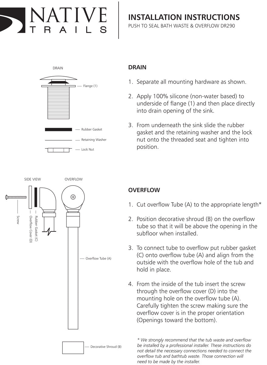 Native Trails DR290 Trip Lever Bath Waste & Overflow for Avalon - Parent