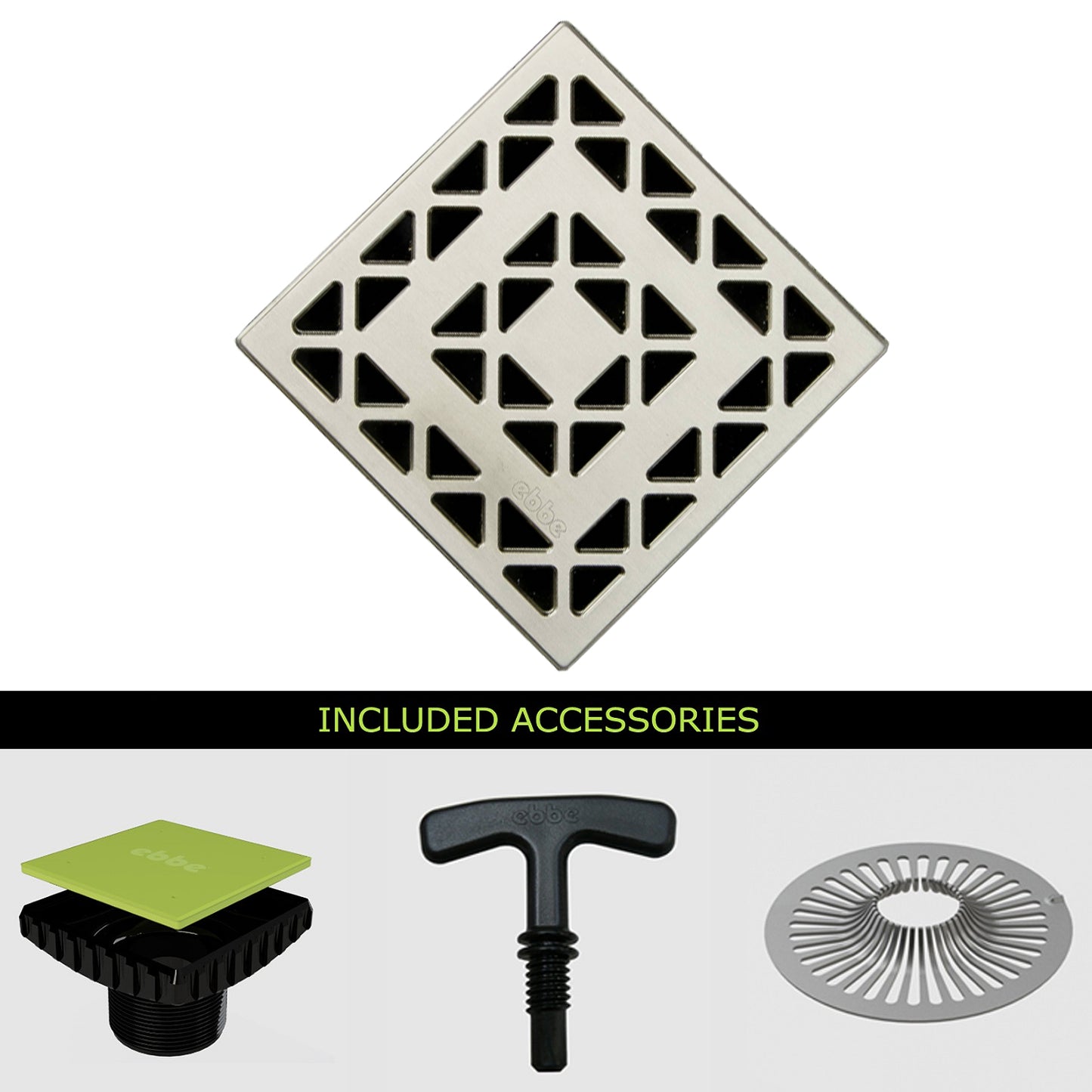 Ebbe E4802-E4400 Unique Grate & Drain Riser w/ T-Puller & Hair Trap - Parent