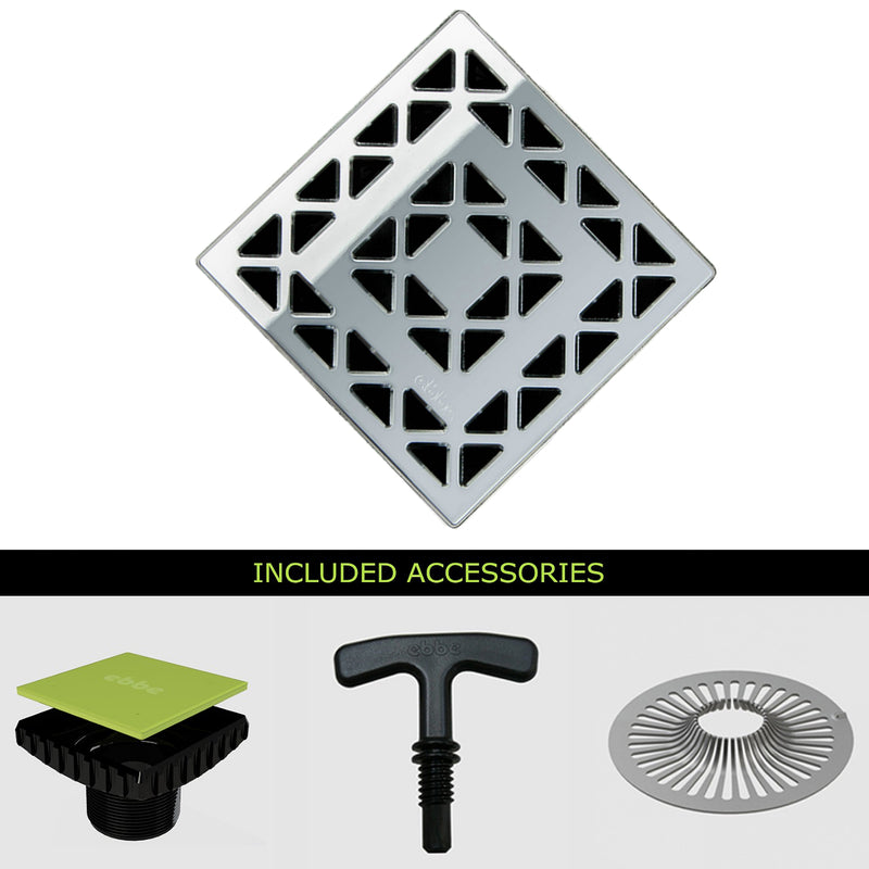 Ebbe E4802-E4400 Unique Grate & Drain Riser w/ T-Puller & Hair Trap