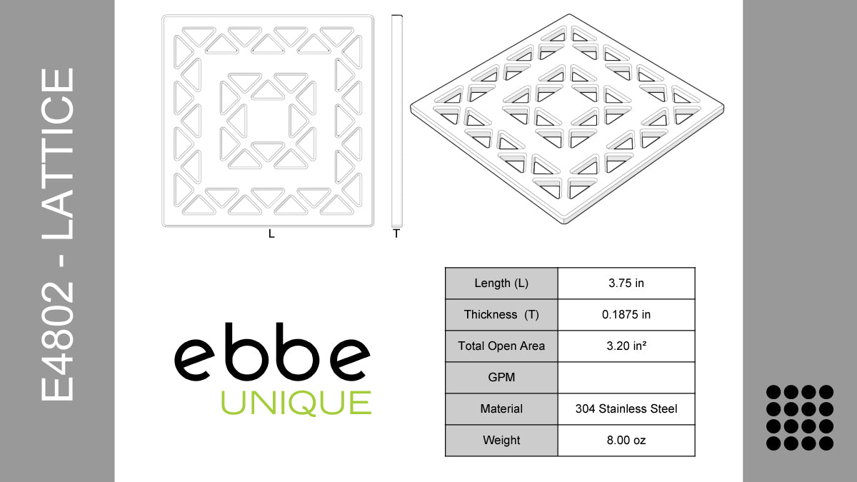 eBBe E4802 Lattice 3.75" x 3.75" 304 Stainless Steel Drain - Parent
